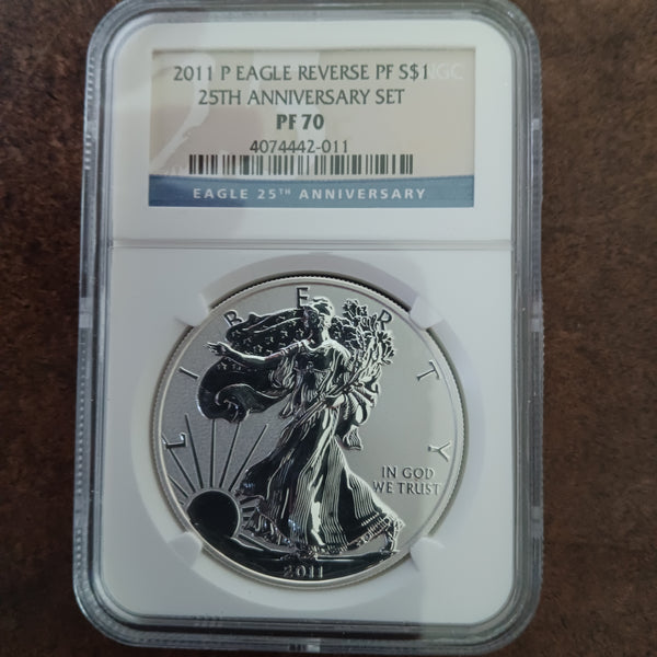 2011 P Reverse Proof American Silver Eagle from the 25th Anniversary Set - Extremely Rare NGC Graded PF 70