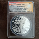 2013 W Enhanced Uncirculated American Silver Eagle - 1st Day Issue is ANACS Graded a Perfect EU70