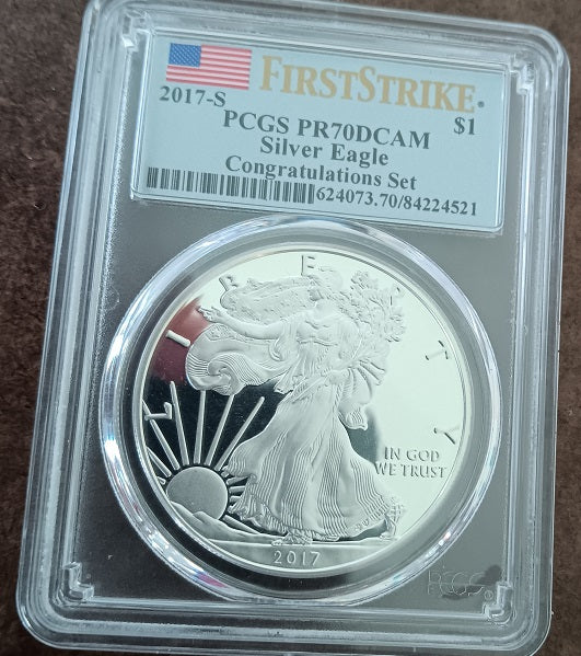 2017 S American Silver Eagle from the Congratulations Set - PCGS Graded PR70 DCAM First Strike