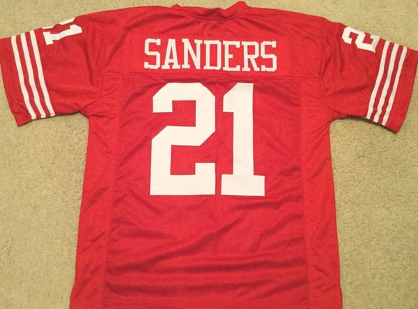 Deion Sanders Unsigned Custom Red Stitched Football Jersey