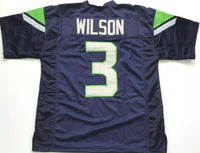 Russell Wilson Unsigned Custom Blue Stitched Football Jersey