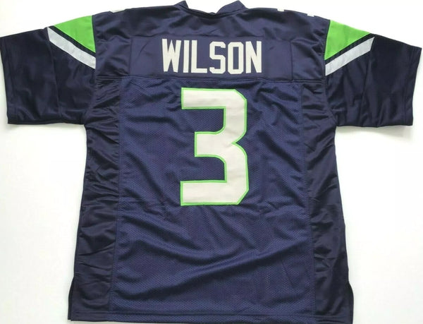 Russell Wilson Unsigned Custom Blue Stitched Football Jersey