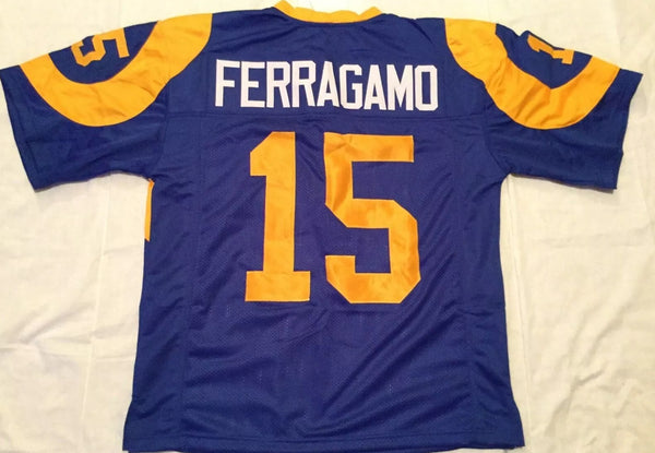 Vince Ferragamo Unsigned Custom Blue Stitched Football Jersey