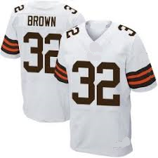Jim Brown Cleveland Browns White Football Jersey (In-Stock-Closeout) Size XXL/52 Inch Chest. This custom stitched jersey features a quality jersey with name and numbers etc. factory stitched on. Only 1 available. Ships within 24 hours.